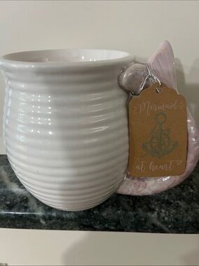 Ivory Ceramic Mug with Pink Mermaid Handle
